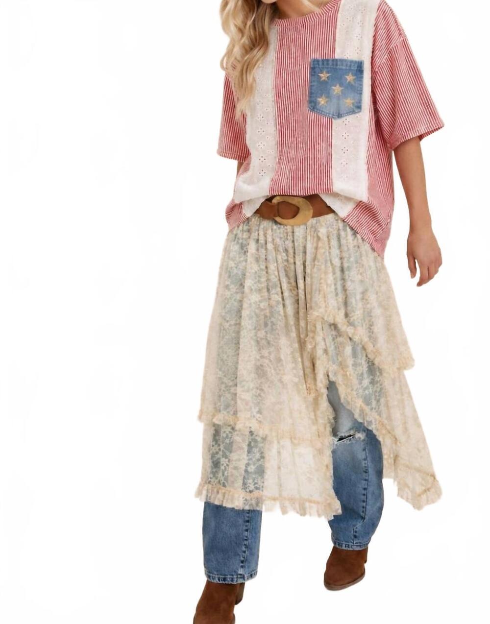 NEW KORI americana patriotic top in red-and-white striped - Picture 5 of 5